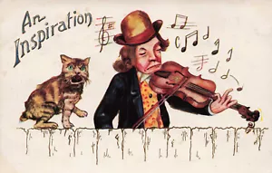 CALLEJÓN GATO Y VIOLINISTA DÚO UNA INSPIRACIÓN 1910 POSTAL CÓMIC VINTAGE 051024 T - Imagen 1 de 2