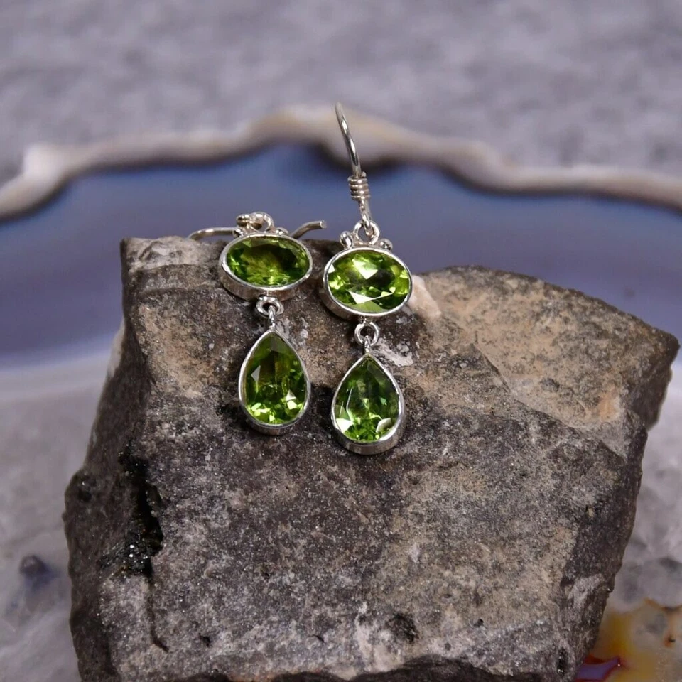 Peridot Ohrring, 925er Silber, Edelstein Ohrringe (3523), Edelsteinschmuck - Bild 1 von 1
