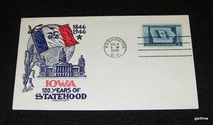 IOWA 100 JAHRE STAATLICHKEIT 1946 FLAGGE & KAPITOL KUNSTWERK ERSTTAGSBRIEF - Bild 1 von 1