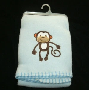 Garanimals Blue Fleece Monkey Baby Blanket Embroidered Blanket Stitch Trim NEW - Picture 1 of 2