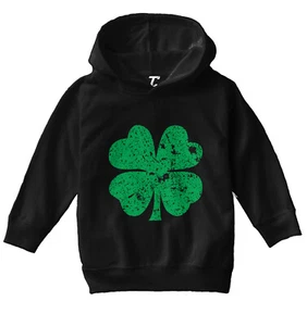 Distressed Green Four Leaf Clover - St. Patrick's Day Toddler/Youth Hoodie - Picture 1 of 12