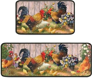 Kitchen Rugs Set 2Pcs Non Slip Washable Kitchen Floor Rug and Mat 17"x47"+17"x30 - Picture 1 of 6