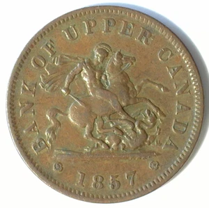 1857 BANCO DE LA PARTE SUPERIOR DE CANADÁ FICHA MONEDA EJE CH#PC6D CH XF - Imagen 1 de 2