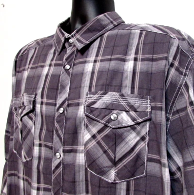Camisa BKE Hombres 2XL Western Calce Atlético Negro Costura a Cuadros Blanco Perla A Presión Foto 1 de 4
