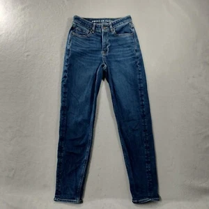 American Eagle Mom Jean Stretch Straight Leg Blue Denim Womens Size 2 Long - Picture 1 of 6