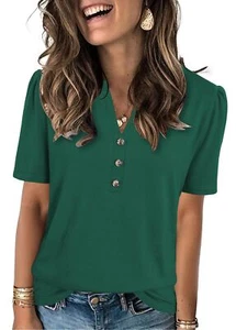 Blouses for Women Short Sleeve Loose Fit Spring T-Shirts Tunic Green - Picture 1 of 6