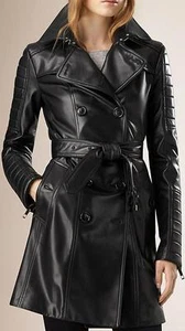 Damen-Trenchcoat schwarz aus echtem Leder - Bild 1 von 3
