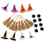 1 Set Of Mini Witch Hats And Brooms Party Cauldron Doll House Scene Layout Decor