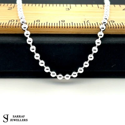 925 Sterling Silver Solid 2mm Bead Ball Chain Necklace 18 20 22 24 30 - 40 Inch