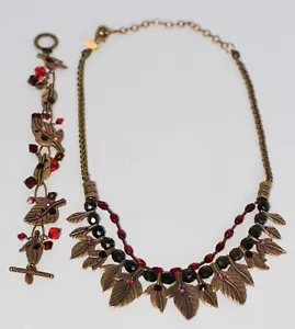 CHICO’S Leaves & Berries Aurora Borealis Rhinestone Necklace + Bracelet Set - Picture 1 of 12