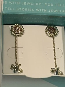 Origami Owl Gold Sunflower And Bee Drop Earrings  - Picture 1 of 3