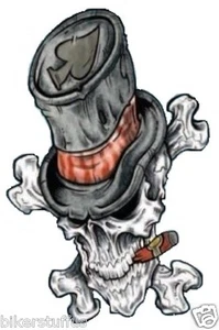 CALAVERA CON SOMBRERO DE COPA Y PARACHOQUES DE CIGARRO PEGATINA CASCO PEGATINA CAJA DE HERRAMIENTAS PEGATINA - Imagen 1 de 1
