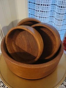 Vintage Teak Wood Salad Bowl Set w/3 Bowls Winsome Brand made in Thailand - Picture 1 of 10