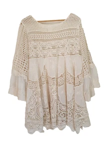 Ethnic Inspired One Size Machine Embroidery Bell Sleeve Loose Dress - Picture 1 of 8