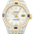 Rolex Ladies Datejust 69173 18k Gold & Ss Diamond Sapphire Mother Of Pearl Watch