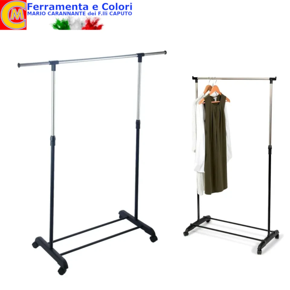 Appendiabiti Stander Con Ruote Attaccapanni Salvaspazio Regolabile Altezza Lungh - Immagine 1 di 4