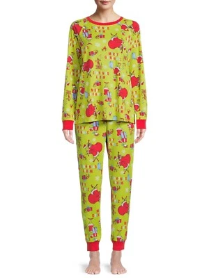 CHRISTMAS DR SEUSS GRINCH WOMENS PLUS LONG SLEEVE 2-PC PAJAMAS SET XL NWT [CHR9] - Image 1 of 4