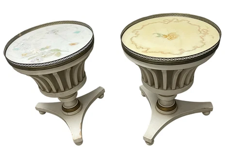 Pair of Danby MARBLETOP Accent Table French LOUISXVI Style w/Brass Gallery Cover