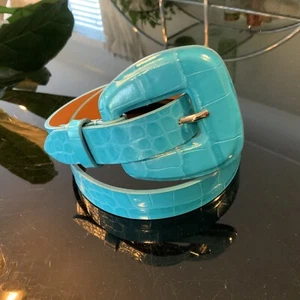 NWOT Veronica Beard Elsy Belt Croc Embossed Cerulean Blue Sz S Italy $250 Retail - Picture 1 of 10