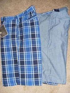 New $98 AMERICAN HERITAGE navy blue plaid denim reversible shorts 32  33 - Picture 1 of 3