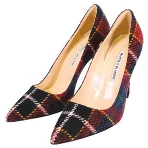 MANOLO BLAHNIK BB Pumps Tartan Check Jewel Buckle #38 rot/bunt Wolle [BR... - Bild 1 von 6