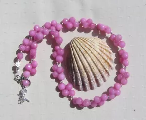 Collar llamativo con cuentas de piedras preciosas de cristal morganita rosa "rosa mística" - Imagen 1 de 7