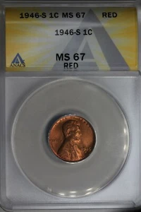 1946-S  .01  ANACS  MS 67 RED  Lincoln Head Cent, Lincoln One Cent - Picture 1 of 2