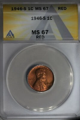 1946-S  .01  ANACS  MS 67 RED  Lincoln Head Cent, Lincoln One Cent - Image 1 of 2