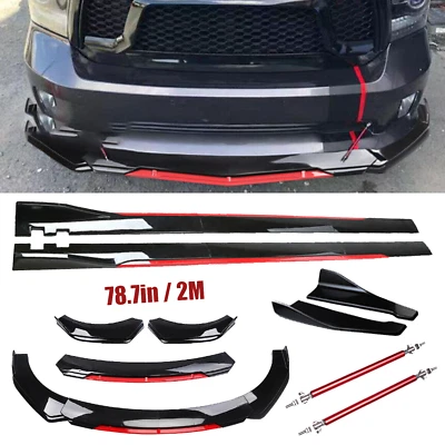 Front Bumper Lip Splitter + Side Skirt Glossy Black +Red For Dodge Ram 1500 Foto 1 de 4