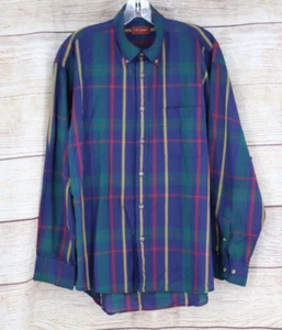 VINTAGE CR Sport Mens Size Large Button Up Long Sleeve Plaid Shirt Navy Blue - Picture 1 of 7