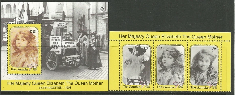 Gambia #1014-7 1990 Queen Mother Set & S/S MNH Royalty Foto 1 de 1