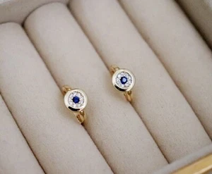 1.50 Ct Round Lab-Created Sapphire Huggie Hoop Earrings 14K Yellow Gold Plated - Picture 1 of 5