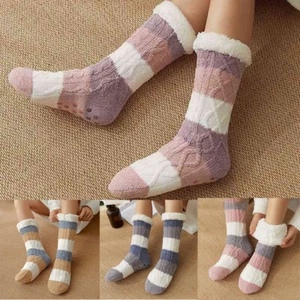 1 par de zapatillas cálidas para mujer calcetines largos gruesos de lana para damas calcetines forrados suaves acogedores - Imagen 1 de 19