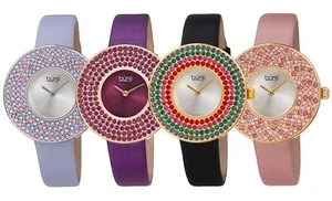 Women's Burgi BUR270 Quartz Swarovski Crystal Disc Satin Leather Strap Watch - Picture 1 of 18