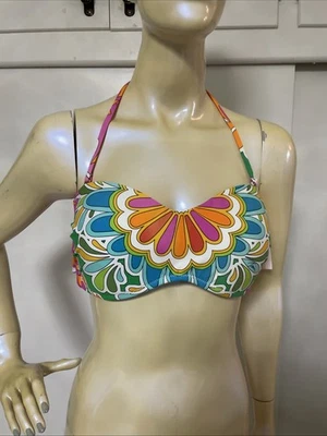 Trina Turk ~ Colorido Bandeau Geométrico - Estilo Halter BIKINI Top de Natación talla 12 Foto 1 de 4