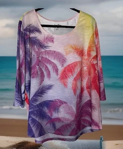 Woman’s Plus Top By Coral Bay Tropical 🌴 Lightweight Cute! Size 2X palm trees - Picture 1 of 5