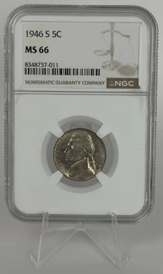 1946-S Jefferson Nickel NGC MS66 Doubling RPM Brilliant Uncirculated Toned - Image 1 of 4