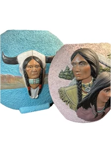 Southwestern Native American Decor 3D Vases Lot Of 2 Hand Painted Ceramic - Picture 1 of 15