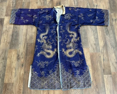 Gorgeous Early Vintage Blue Chinese Silk Dragon Robe - Image 1 of 4