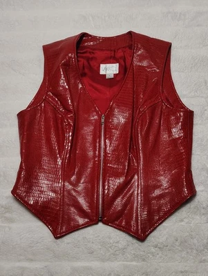 VAKKO Chaleco Motociclista de Cuero Rojo Genuino Cuello en V Para Mujer Grande Hecho en EE. UU. Raro Foto 1 de 4