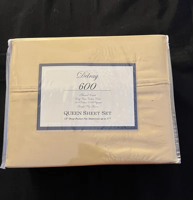 Juego de sábanas Delray tamaño Queen 600 hilos bolsillo profundo nuevo en paquete dorado Foto 1 de 2