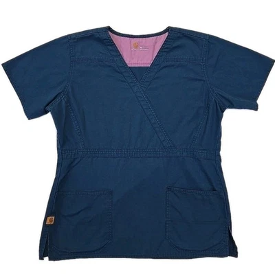 Blusa Médica Carhartt Mujer Manga Corta Ripstop Cuello en V Enfermería Talla M Azul Bolsillos Foto 1 de 4