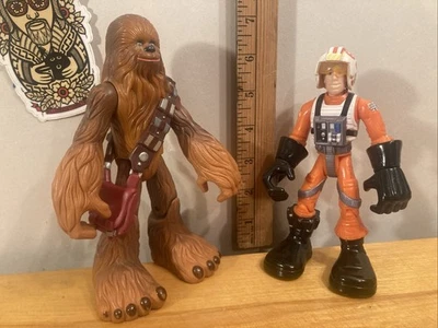Lote de figuras 2005 Playskool Star Wars Jedi Force Chewbacca y Luke Skywalker X-Wing Foto 1 de 4