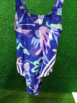 Adidas Swimsuit Women's 10 Blue Floral 3-Stripes New - Bild 1 von 4