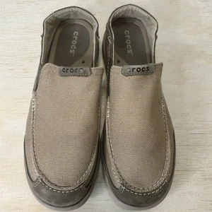 Mocassin homme Crocs Walu Luxe toile à enfiler beige marron taille 9 triple confort - Photo 1/8