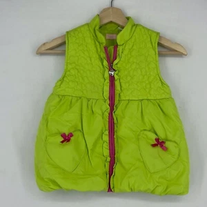 Kids Headquarters Girls Sz 6 Puffer Vest Lime Green Pink Zip Front Heart Pockets - Picture 1 of 7