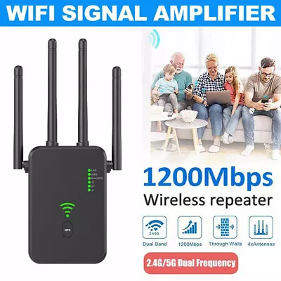 1200Mbps Dual Band WiFi Signal Amplifier Extender Range Repeater Booster UK Plug - Image 1 of 4
