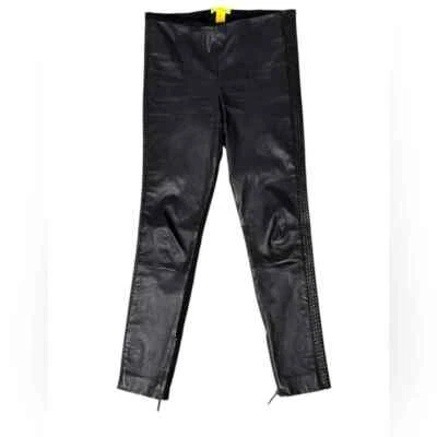 Catherine Malandrino Negro Cordero Cuero Panel Frontal Leggings Pantalones Ajustados Talla 8 Foto 1 de 4