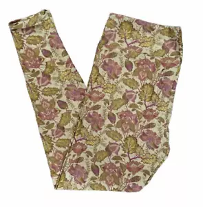 TC Lularoe Tall & Curvy Leggings Floral Pink Purple Yellow On Tan NEW - Picture 1 of 4