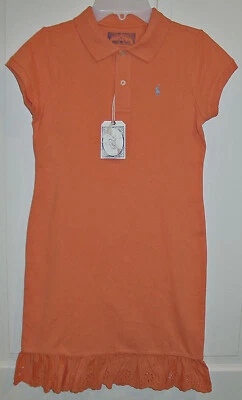 VESTIDO RALPH LAUREN NIÑAS NARANJA MANGA GORRA TALLA 12-14 NUEVO CON ETIQUETAS Foto 1 de 4